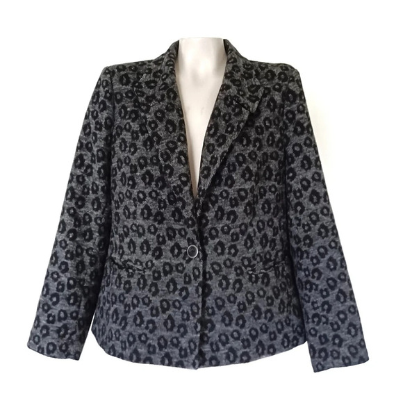 Gray One Button Animal Print Jacket Blazer Cheeth Lepard - Picture 1 of 6